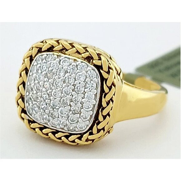Created White Sapphire Ring 14k Yellow Gold Plated - Picture 2 of 5